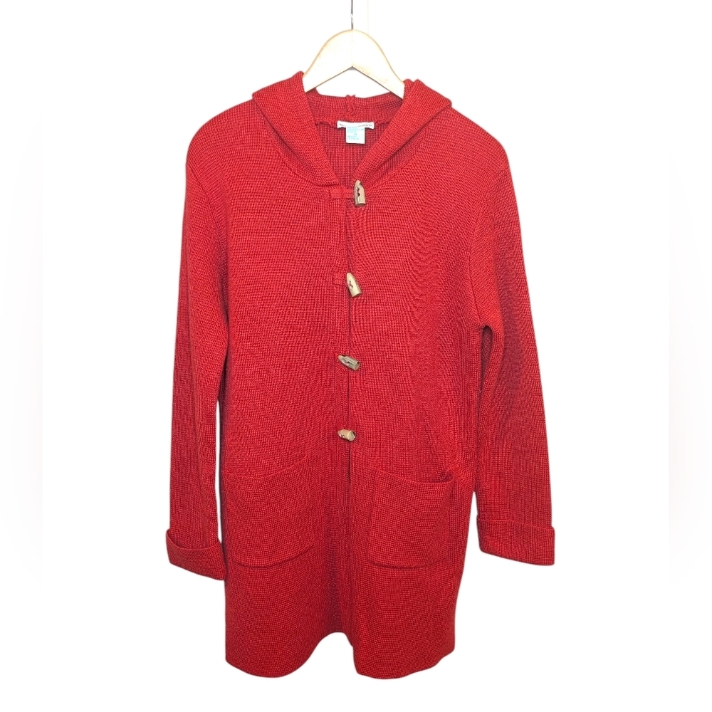 Vintage Cardigan Womens Medium Red Hooded Toggle Hong Kong Made Knit Cottagecore